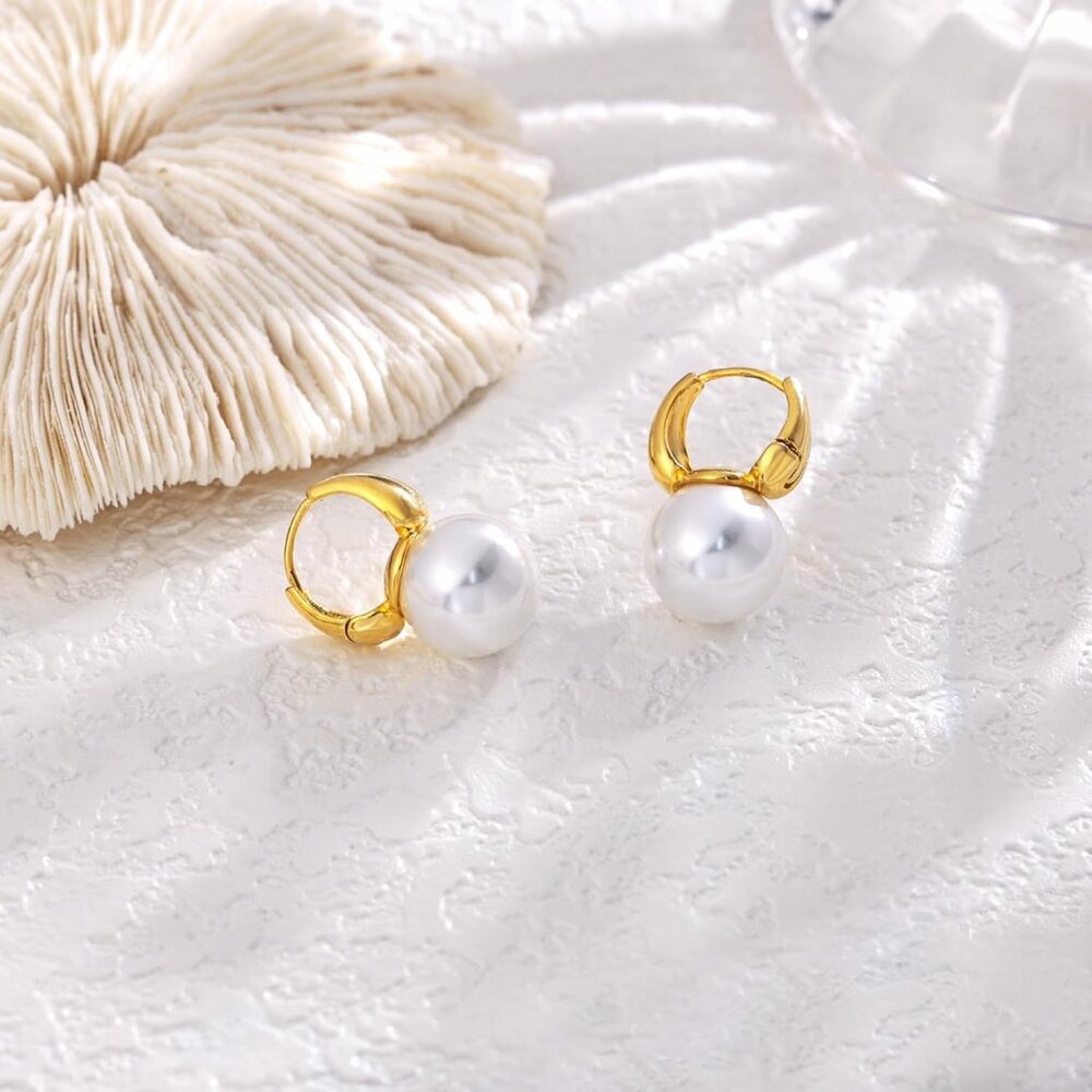 Pearl Earrings for Women, Dainty 14K Gold Plated/925 Sterling Silver Drop Qualit - Picture 9 of 9